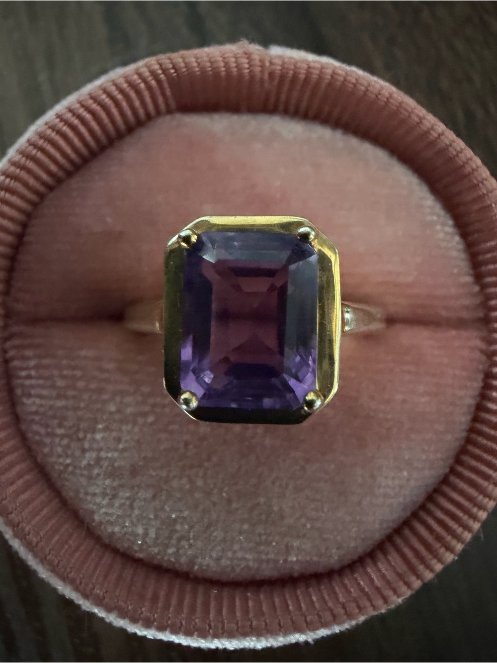 Gold plated sterling silver with Emerald-Cut genuine Amethyst ring